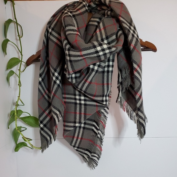 Accessories - Thick plush wool checkered plaid square scarf